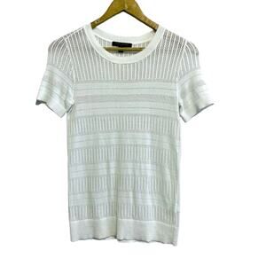 Banana Republic White Short Sleeve Pointelle Crew Neck Top
